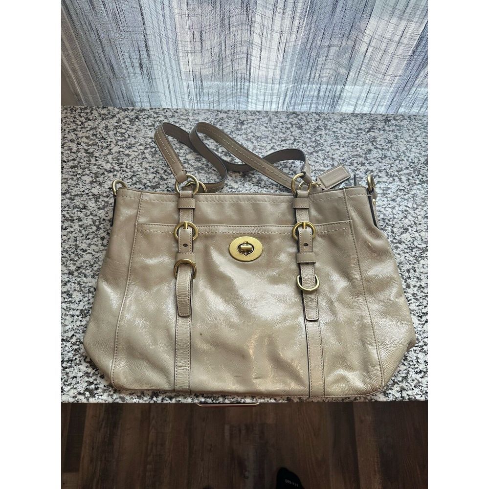 Coach Chelsea Taupe Patent Leather Tote Satchel Bag F14022